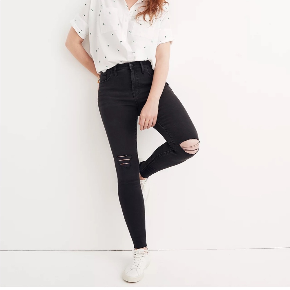 Madewell Black Distressed High Rise Skinny Jeans